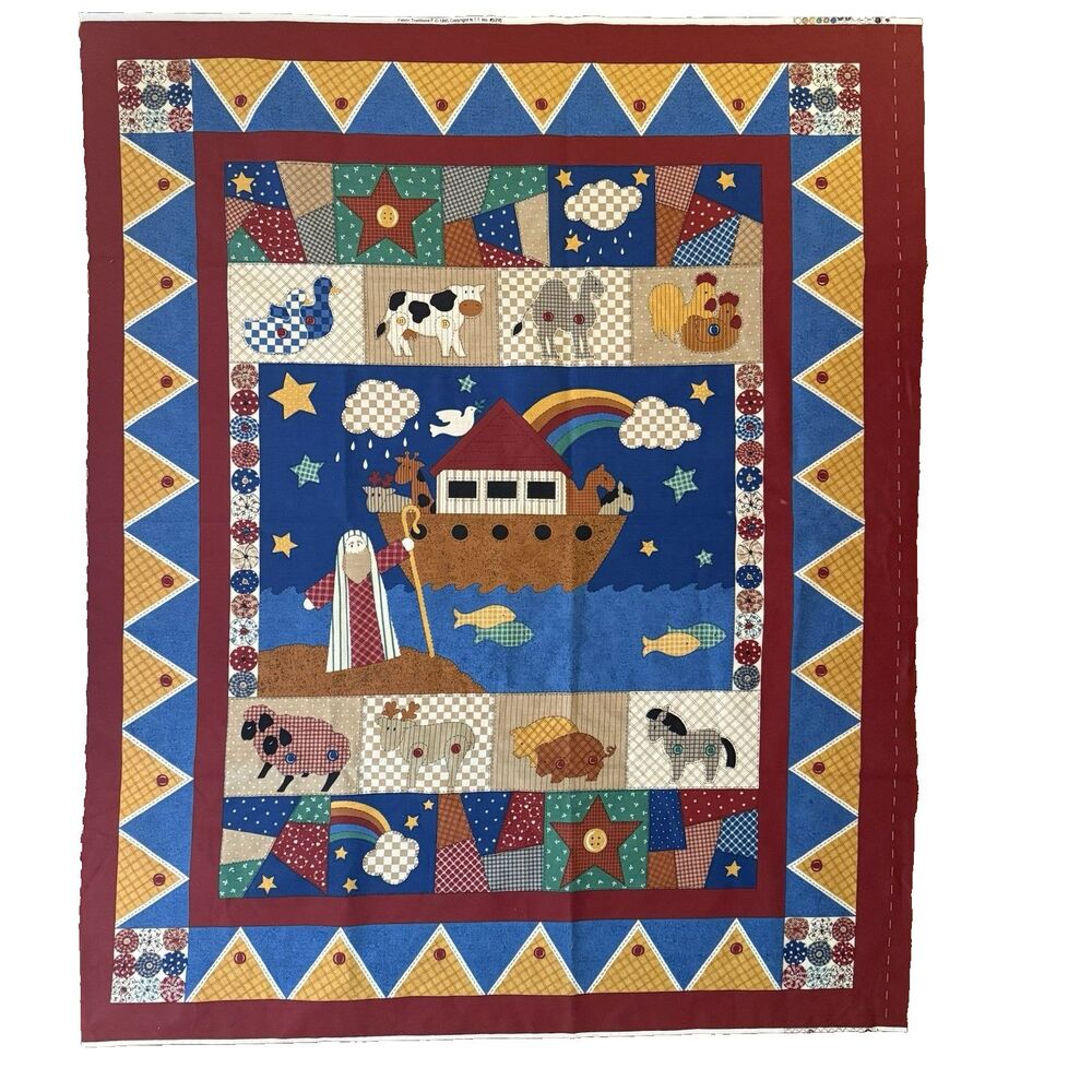 Vtg 90s Fabric Traditions NOAH`S ARK Quilt Panel Cotton 5345 Nursery Bible *READ